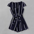 Shein Plus Striped Belted Jumpsuit