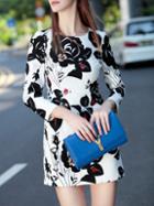 Shein White Round Neck Length Sleeve Print Dress