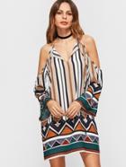 Shein Multicolor Geometric Print Open Shoulder Dress