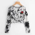 Shein Rose Embroidered Patch Water Color Twist Sweatshirt