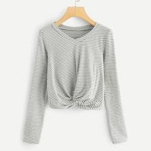 Shein Striped Twist V Neck Tee