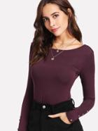 Shein Button Detail Sleeve Open Back Solid Top