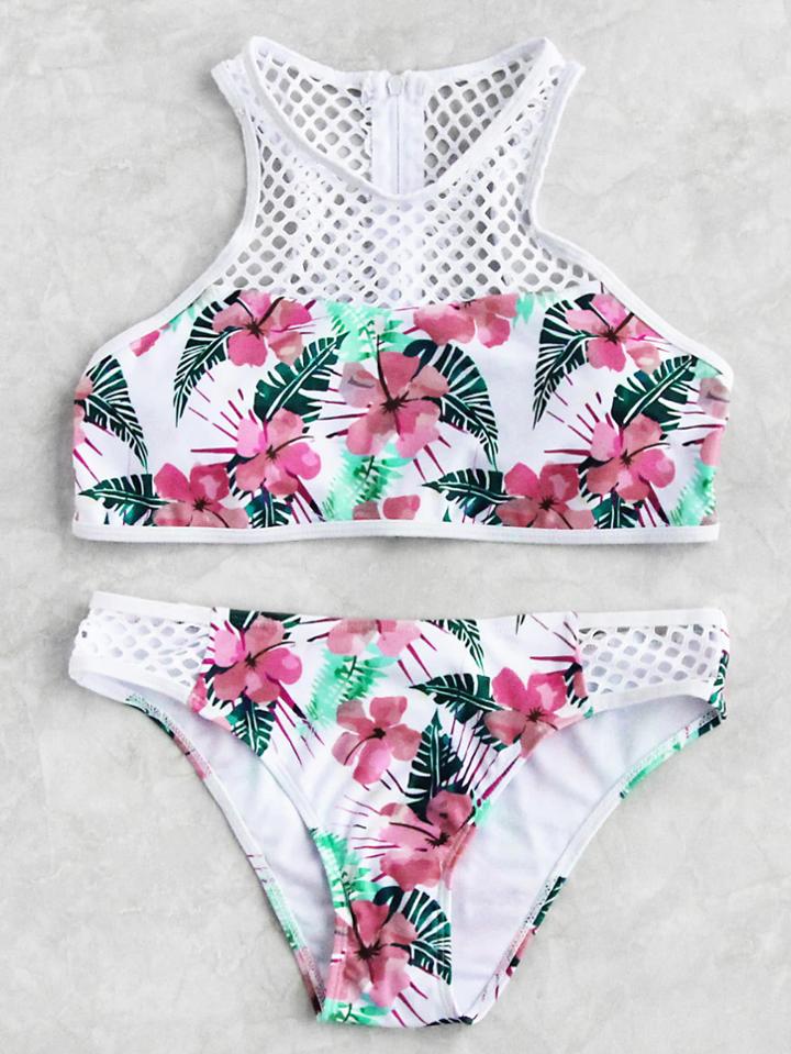 Shein Calico Print Hollow Out Bikini Set