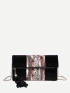 Shein Tassel Detail Fold Over Velvet Clutch Bag