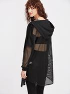 Shein Black Fishnet Insert Zip Up Hoodie