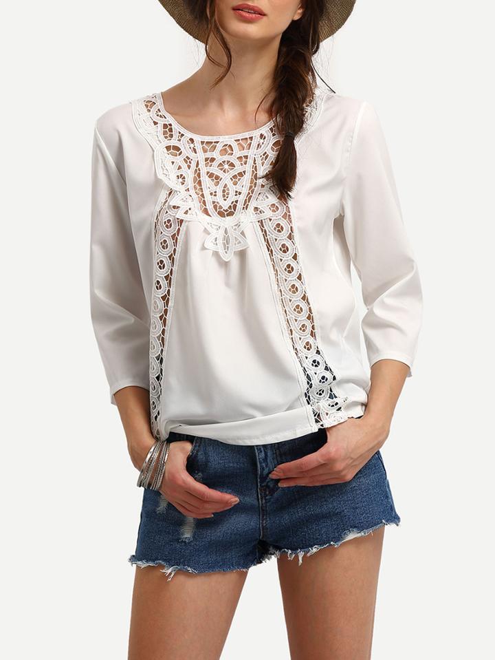 Shein White Long Sleeve Hollow Out Shirt
