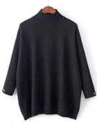 Shein Black Mock Neck Patch Detail Loose Sweater