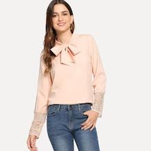 Shein Tie Neck Lace Contrast Top
