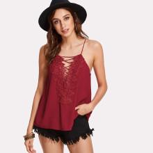 Shein Guipure Lace Trim Criss Cross Cami Top