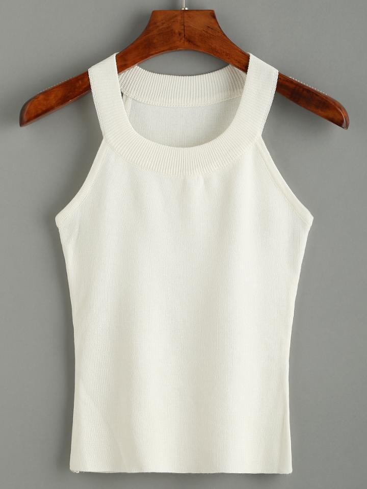 Shein White Ribbed Halter Neck Top