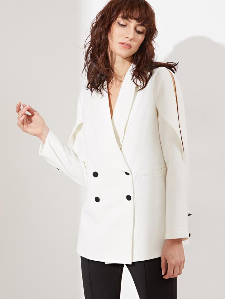 Shein White Fold Split Shoulder Double Breasted Blazer