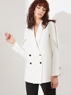 Shein White Fold Split Shoulder Double Breasted Blazer