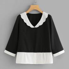 Shein Scallop Neck Two Tone Top