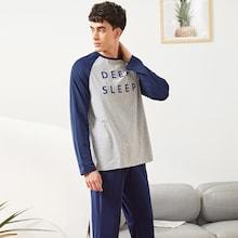 Shein Men Raglan Sleeve Letter Print Top & Pants Pj Set