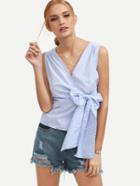 Shein Blue Vertical Striped Wrap Tie Tank Top