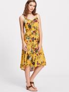 Shein Tie Front Shirred Back Floral Cami Dress