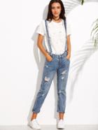Shein Blue Ripped Embroidered Denim Jeans With Strap
