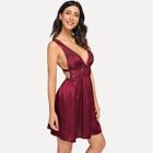 Shein Contrast Lace Open Back Satin Dress