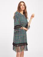 Shein Fringe And Tassel Trim Tweed Dress
