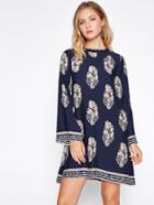 Shein Frilled Neck Tie Back Kimono Sleeve Dress