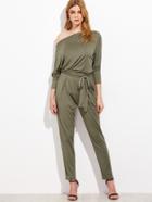 Shein Asymmetric Bardot Belted Tapered Jumpsuit