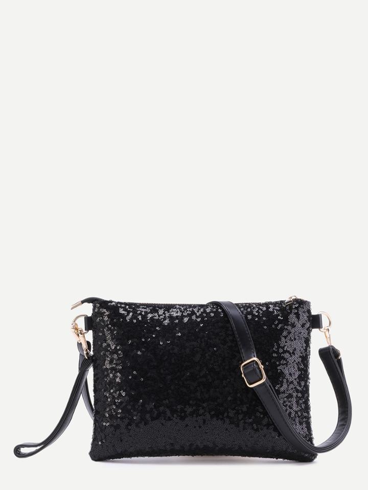 Shein Black Sequin Zip Closure Crossbody Bag