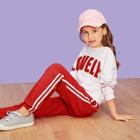 Shein Girls Letter Print Pullover And Striped Side Sweatpants Set