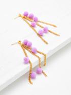 Shein Pom Pom Detail Tassel Chain Drop Earrings