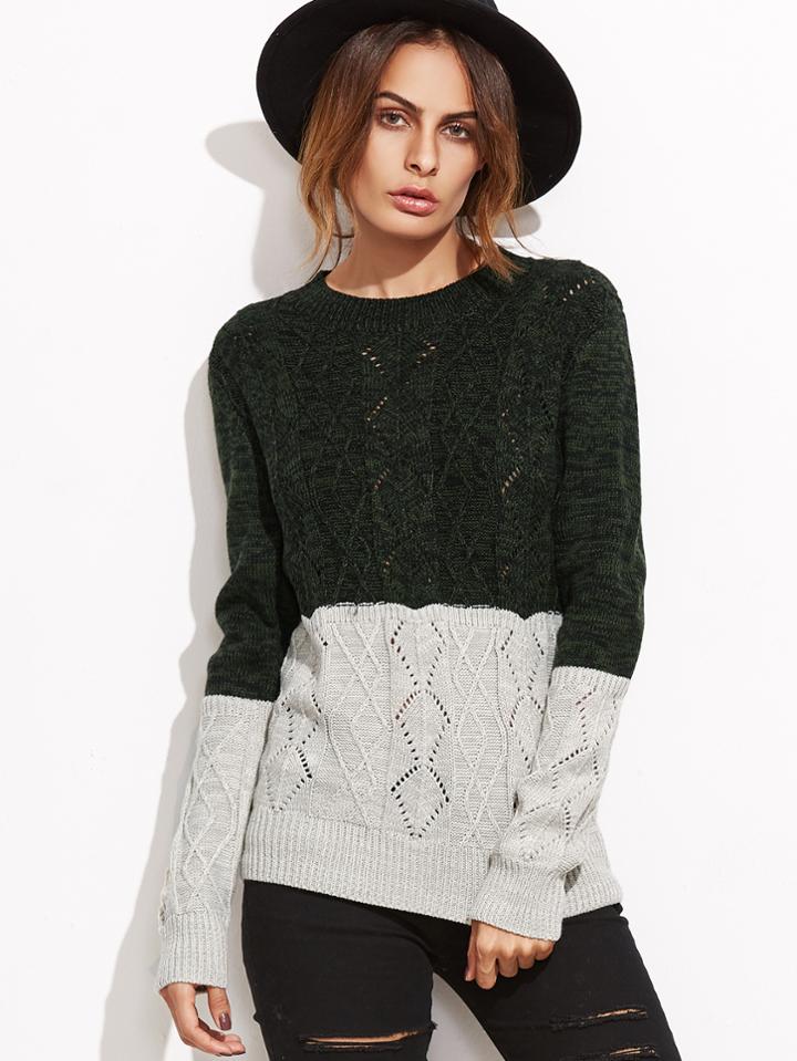 Shein Contrast Geo Pattern Eyelet Pullover Sweater