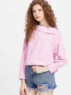 Shein Fold Over Neckline Pinstripe Curved Hem Top
