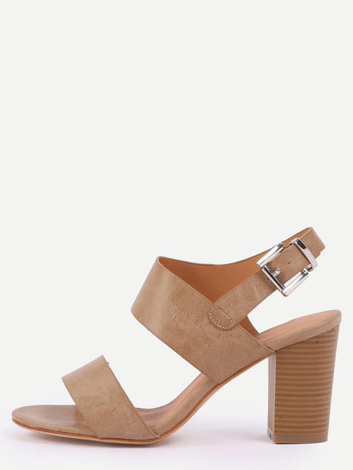 Shein Wide Strap Stacked Heel Sandals - Beige