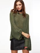 Shein Olive Green Loose Knit Kimono Sleeve Sweater
