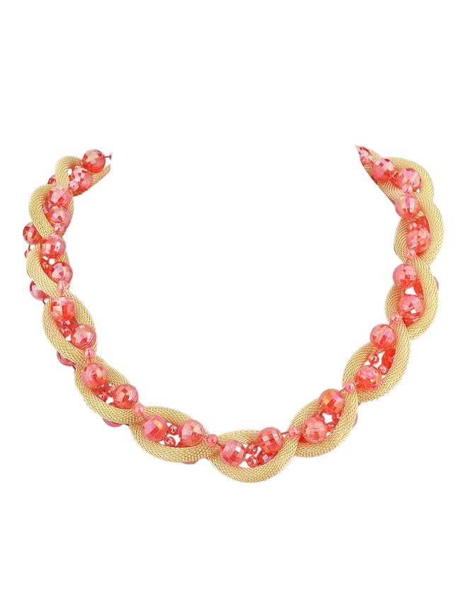 Shein Gold Red Plated Chain Beads Braided Colalr Necklace