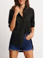 Shein Black Long Sleeve Dip Hem Blouse