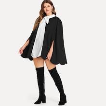 Shein Plus Scallop Trim Tie Neck Coat