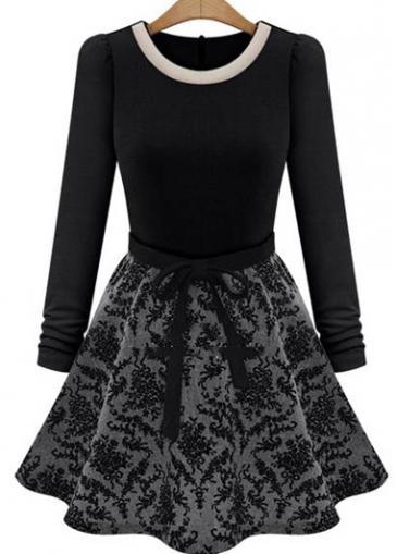 Rosewe Glamorous Round Neck Print Design A Line Dress
