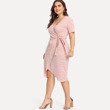Shein Plus Striped Knot Detail Wrap Dress