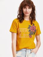 Shein Yellow Flower Embroidery T-shirt