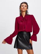 Shein Elastic Trumpet Cuff Bow Tied Blouse