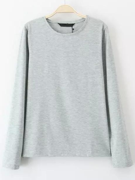 Shein Grey Round Neck Long Sleeve T-shirt