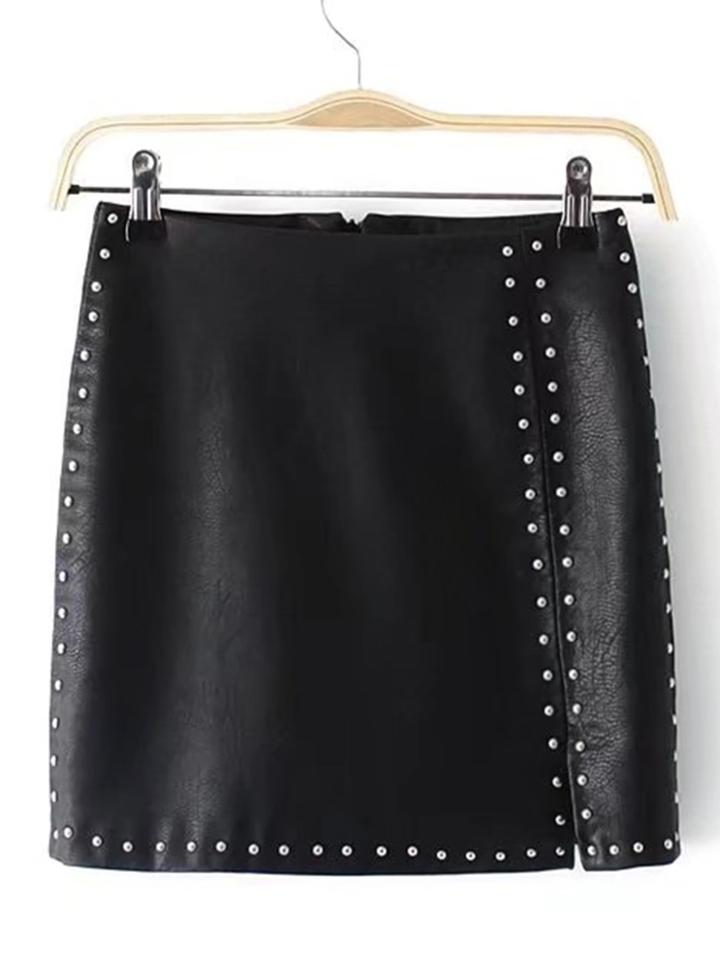 Shein Studded Detail Pu Mini Skirt