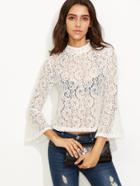 Shein White Bell Sleeve Paisley Crochet Lace Blouse