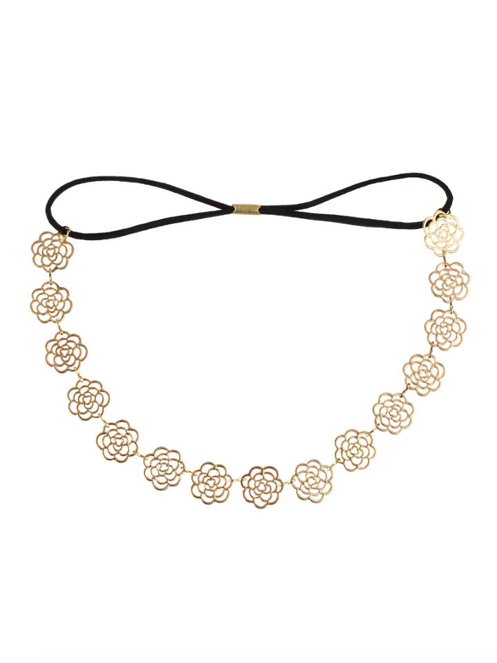 Shein Gold Hollow Rose Flower Elastic Hair Band Headband
