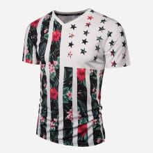 Shein Men Floral And Star Print Striped Tee