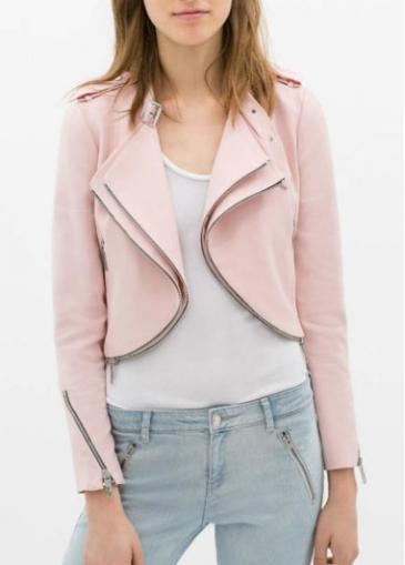 Rosewe Sweet Long Sleeve Turndown Collar Pink Jacket With Zip