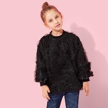 Shein Toddler Girls Contrast Mesh Fuzzy Solid Sweatshirt