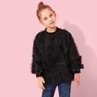 Shein Toddler Girls Contrast Mesh Fuzzy Solid Sweatshirt