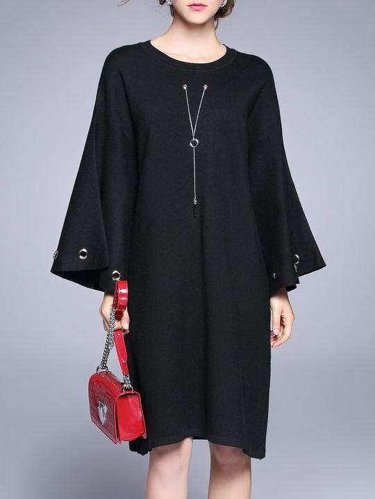 Shein Black Batwing Sleeve Shift Dress