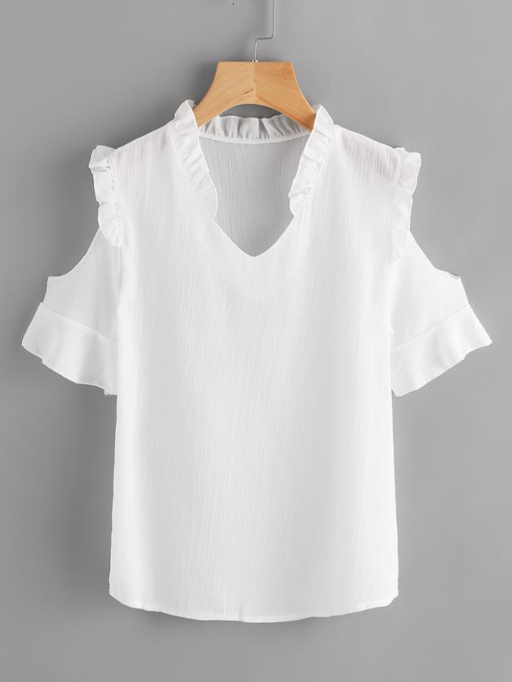 Shein Frill Trim Open Shoulder Blouse