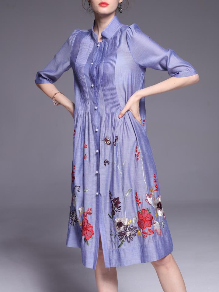Shein Blue Flowers Embroidered Shift Dress